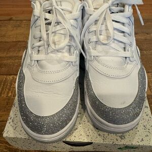 Nike White and Silver Glitter Sneakers